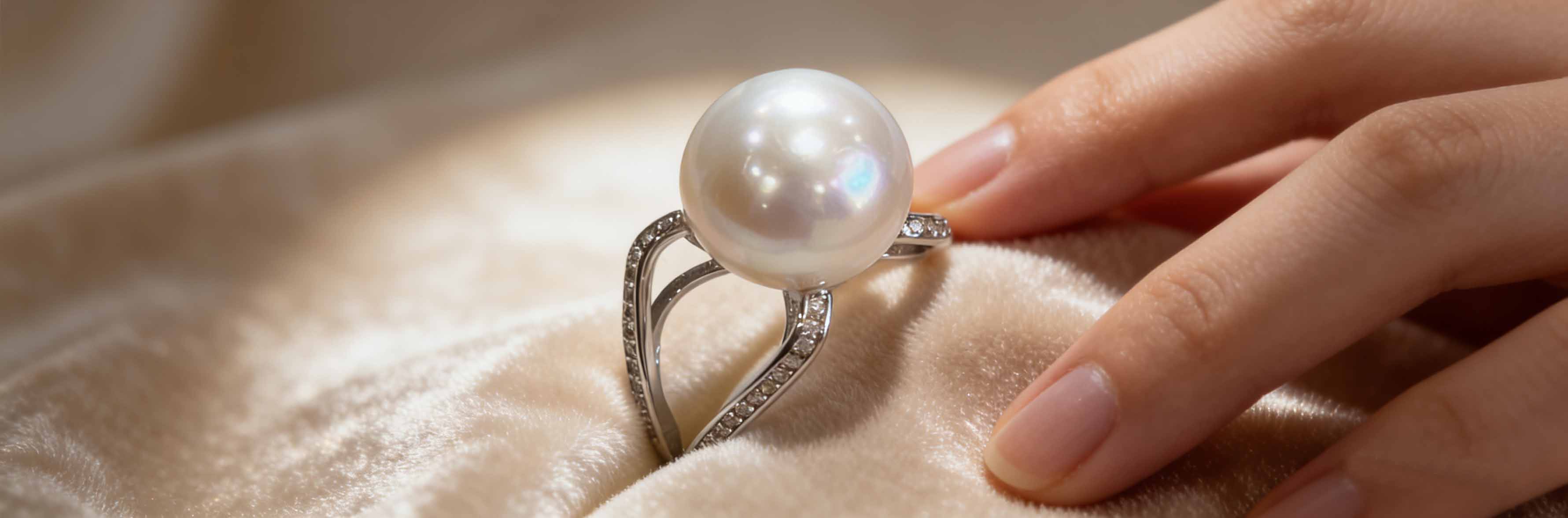 VÉRA LUSTRE elegant pearl ring featuring a large, lustrous freshwater pearl on a diamond-set band.