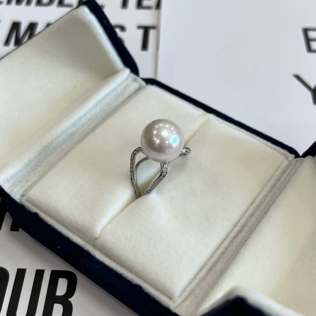12–13mm Natural Freshwater Pearl Ring | S925 Sterling Silver, Cubic Zirconia Setting