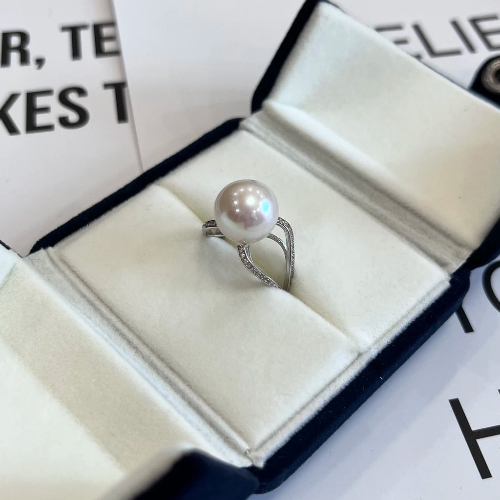 12–13mm Natural Freshwater Pearl Ring | S925 Sterling Silver, Cubic Zirconia Setting