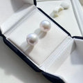 13–14mm Natural Freshwater Pearl Stud Earrings | Large Round, Australian-White Look (Sai Ao Bai Tone)