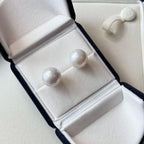 13–14mm Natural Freshwater Pearl Stud Earrings | Large Round, Australian-White Look (Sai Ao Bai Tone)