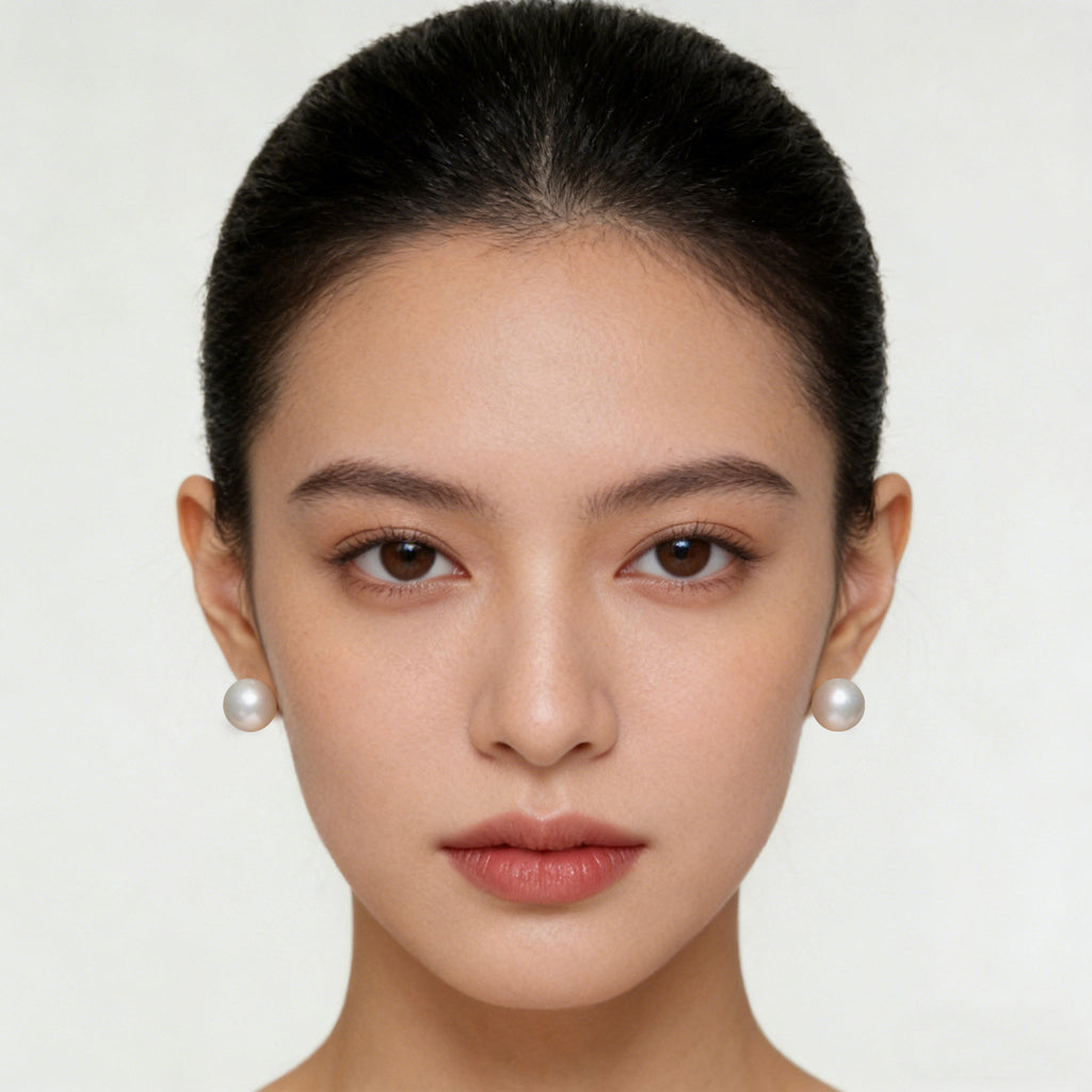 13–14mm Natural Freshwater Pearl Stud Earrings | Large Round, Australian-White Look (Sai Ao Bai Tone)