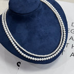 3–5mm  Freshwater Pearl Double Layer Necklace| Classic Layered Design,S925 Sterling Silver,18 Inch