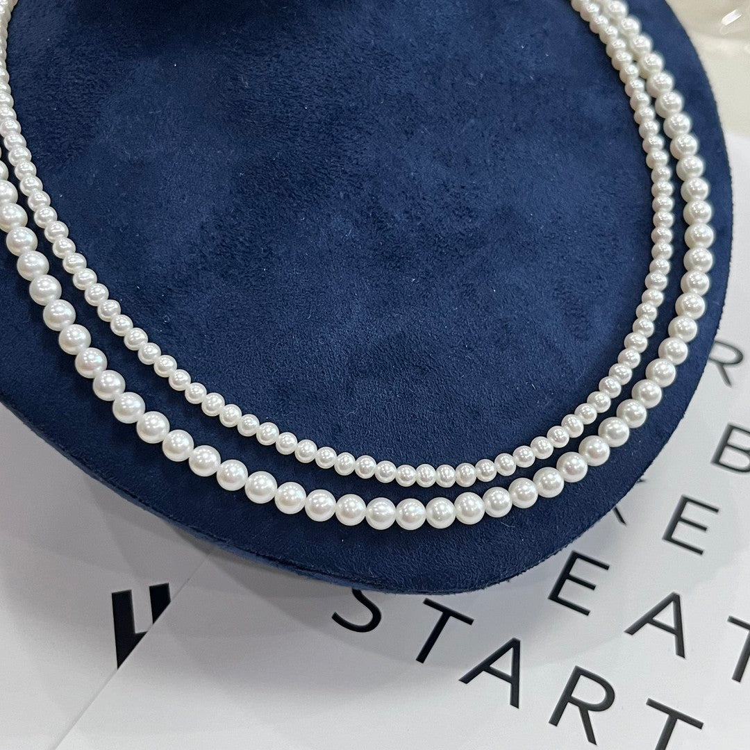 3–5mm  Freshwater Pearl Double Layer Necklace| Classic Layered Design,S925 Sterling Silver,18 Inch
