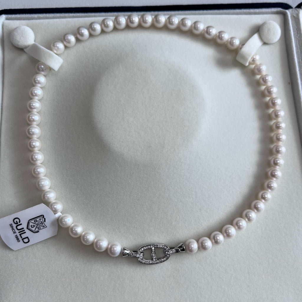 7–8mm Guild Four-Star,Natural Freshwater Pearl Necklace | S925 Sterling Silver Nose Clasp, Warm White Luster,18 Inch
