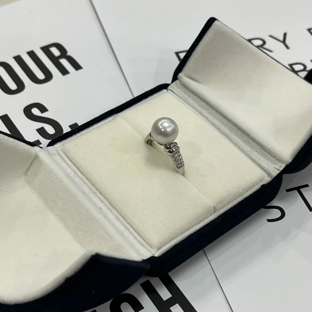 Anillo de perla natural de agua dulce de 9-10 mm | Plata de ley S925, engaste de lujo