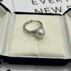 Anillo de perla natural de agua dulce de 9-10 mm | Plata de ley S925, engaste de lujo