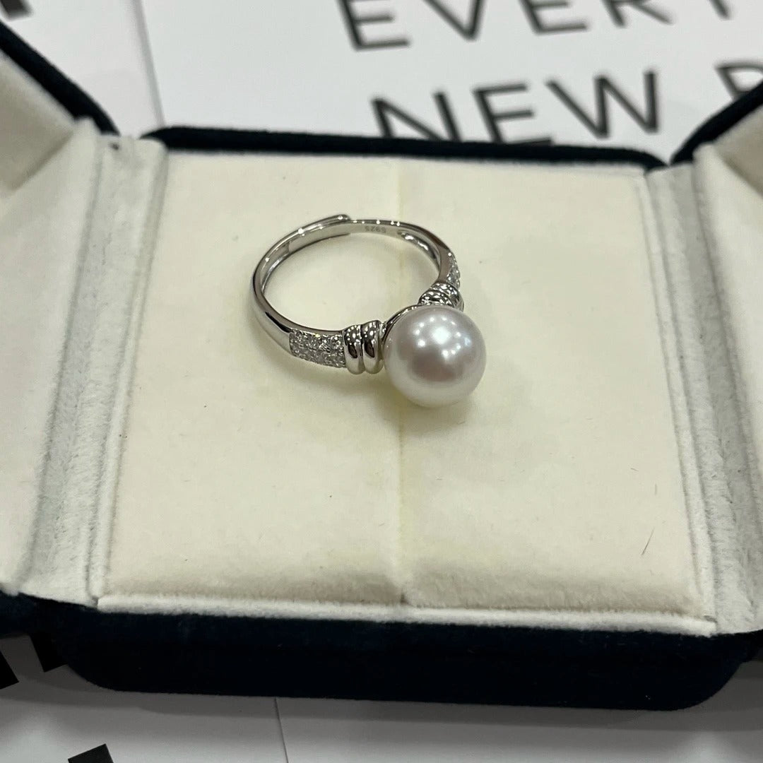 9–10mm Natural Freshwater Pearl Ring | S925 Sterling Silver，Luxury Style Setting