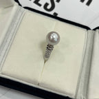 Anillo de perla natural de agua dulce de 9-10 mm | Plata de ley S925, engaste de lujo