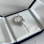 9–10mm Natural Freshwater Pearl Sunburst Ring | S925 Sterling Silver, Halo Design