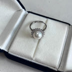 9–10mm Natural Freshwater Pearl Sunburst Ring | S925 Sterling Silver, Halo Design