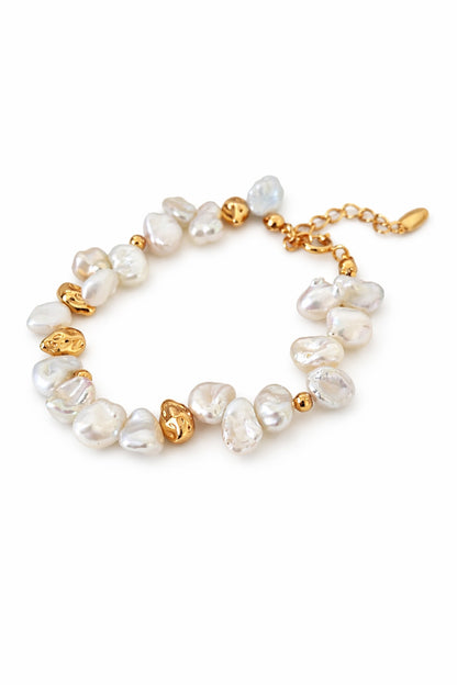 Vera Lustre | The "Ember" Baroque Pearl & Gold Nugget Bracelet handcrafted with 18K Gold Vermeil and natural freshwater pearls.