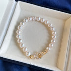 7–8mm Natural Freshwater Pearl Bracelet | S925 Sterling Silver Clasp, Warm White, High Luster