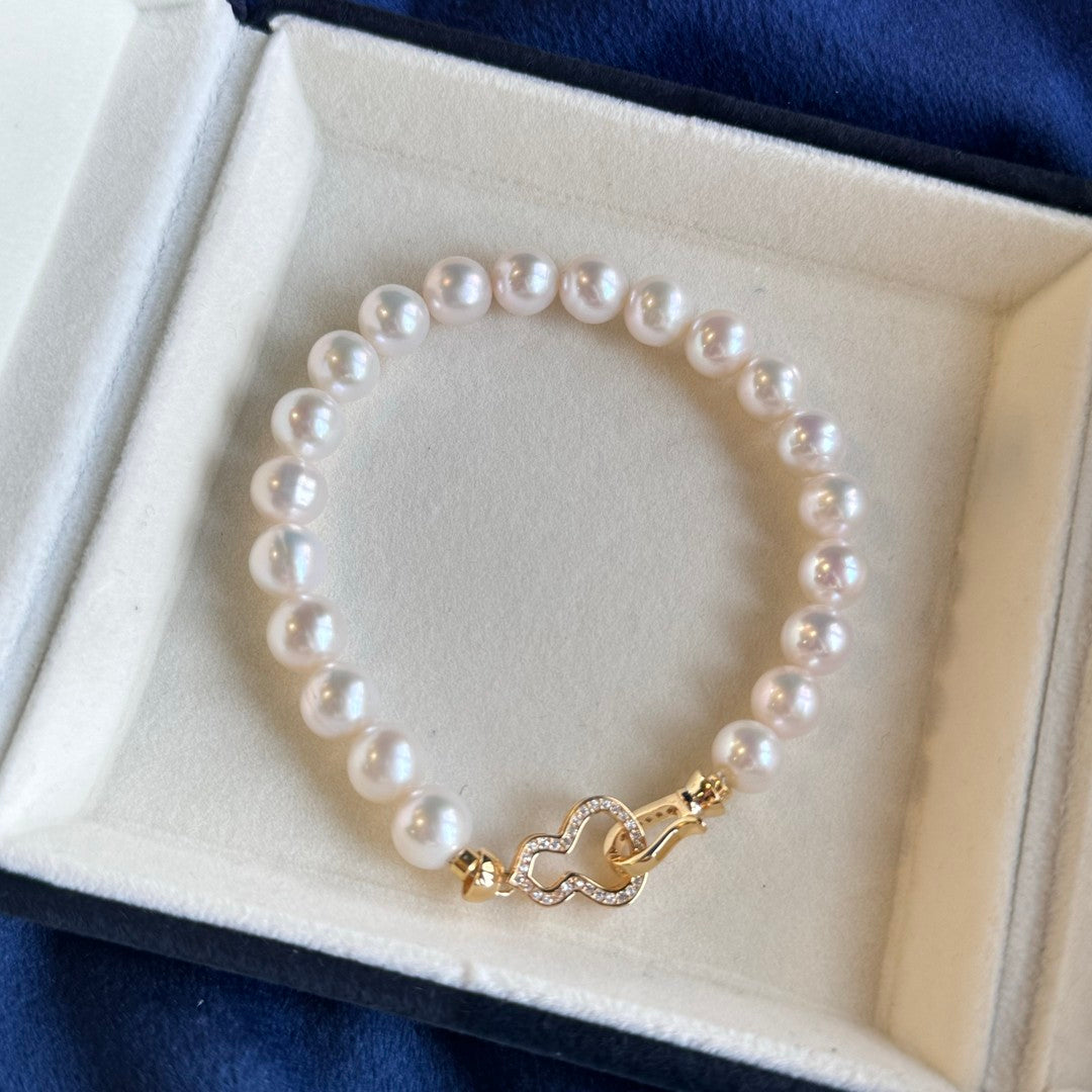 7–8mm Natural Freshwater Pearl Bracelet | S925 Sterling Silver Clasp, Warm White, High Luster
