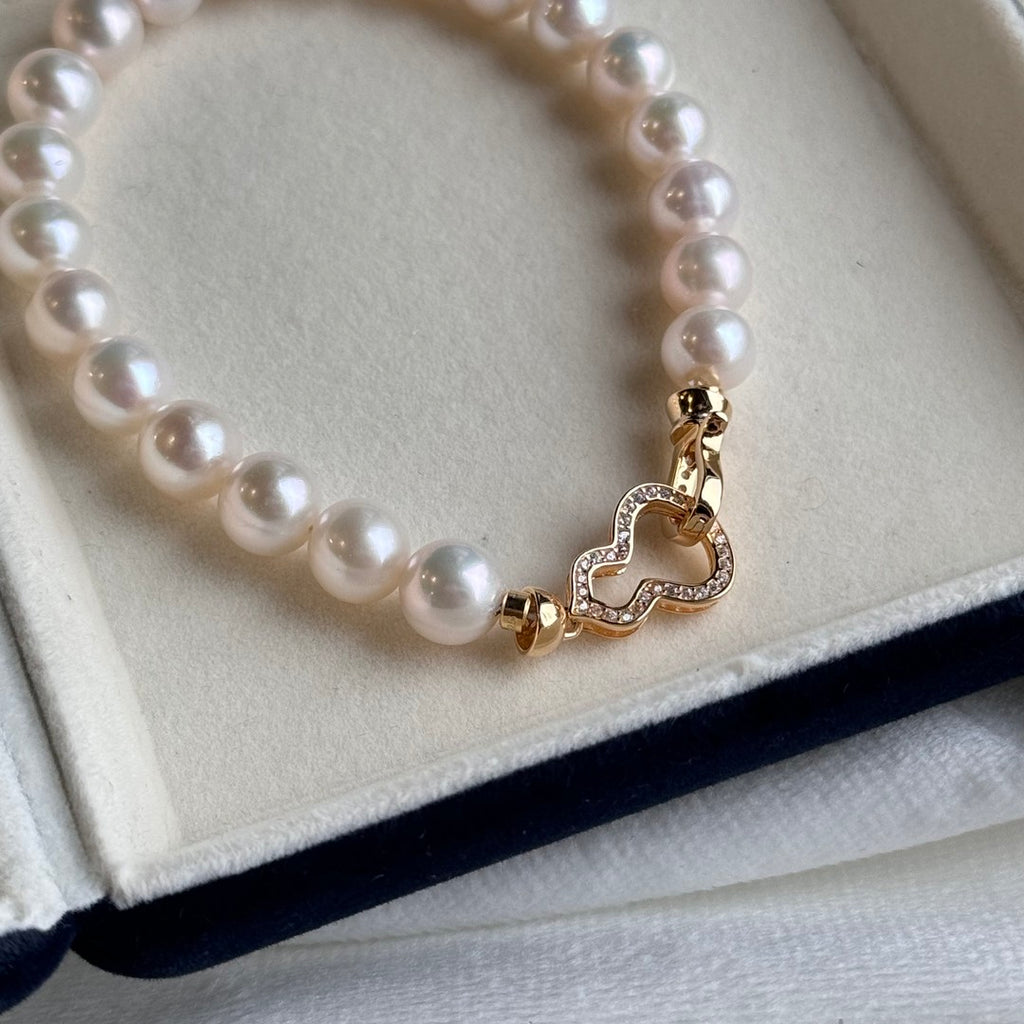 7–8mm Natural Freshwater Pearl Bracelet | S925 Sterling Silver Clasp, Warm White, High Luster