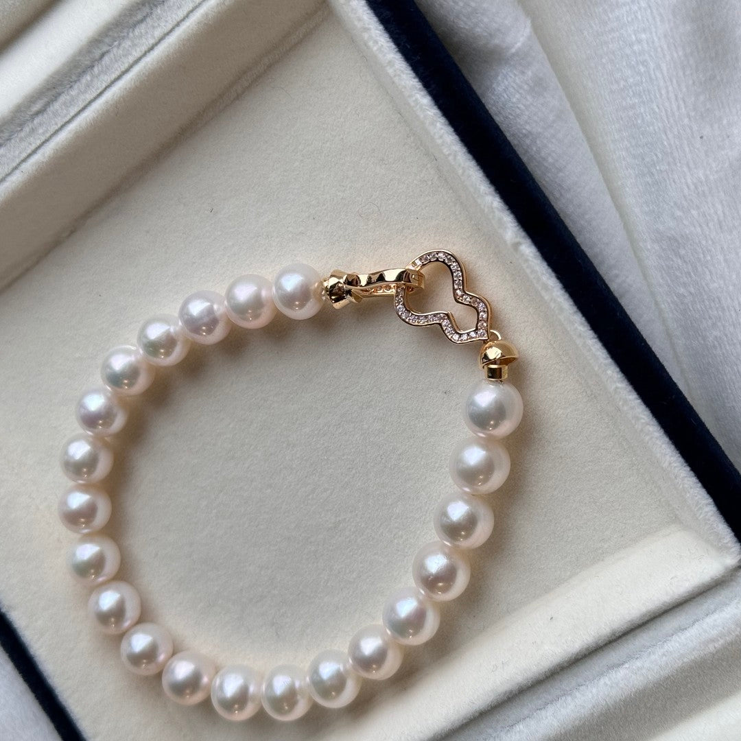 7–8mm Natural Freshwater Pearl Bracelet | S925 Sterling Silver Clasp, Warm White, High Luster