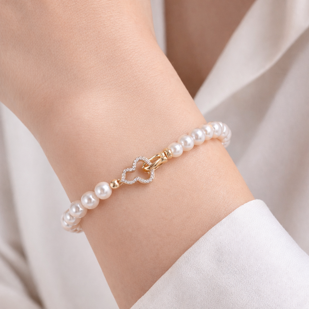 7–8mm Natural Freshwater Pearl Bracelet | S925 Sterling Silver Clasp, Warm White, High Luster