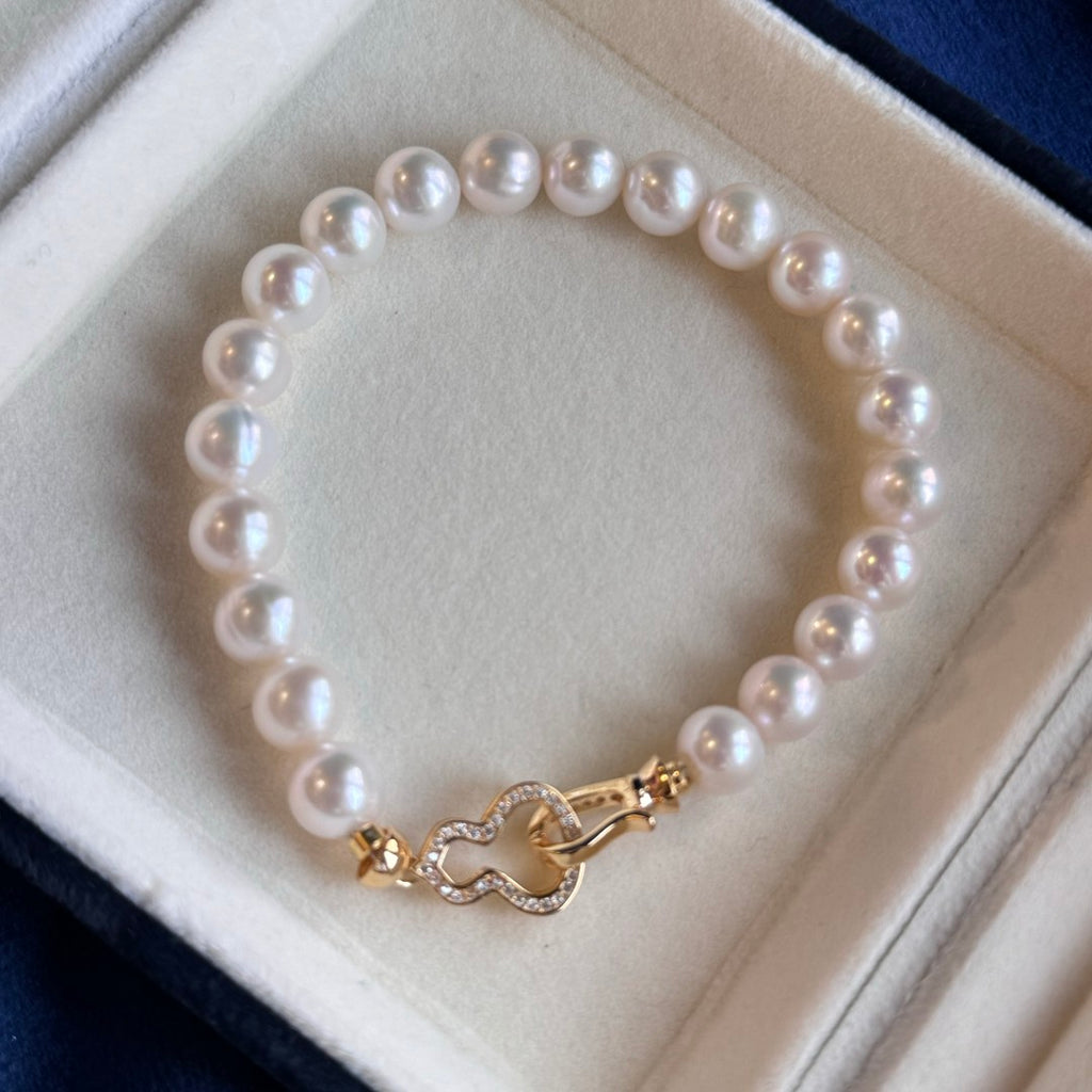 7–8mm Natural Freshwater Pearl Bracelet | S925 Sterling Silver Clasp, Warm White, High Luster