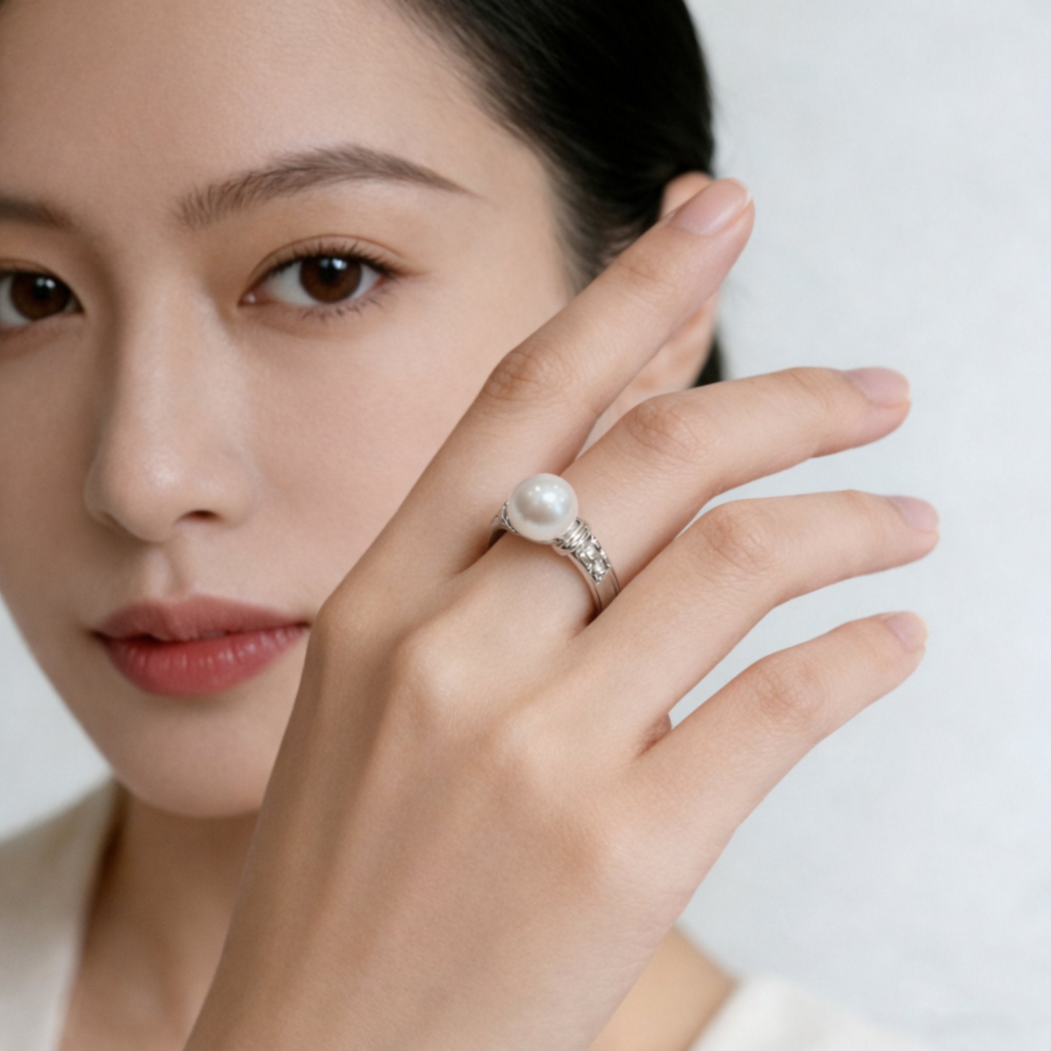 9–10mm Natural Freshwater Pearl Ring | S925 Sterling Silver，Luxury Style Setting