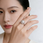 9–10mm Natural Freshwater Pearl Sunburst Ring | S925 Sterling Silver, Halo Design