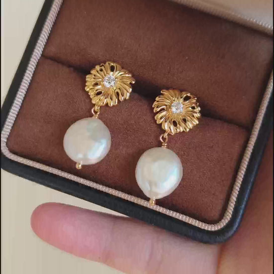 A curated flat lay featuring the Soleil earrings paired with a matching pearl necklace. This visual highlights a cohesive vintage-inspired jewelry set, perfect for bridal or special occasion gifting.