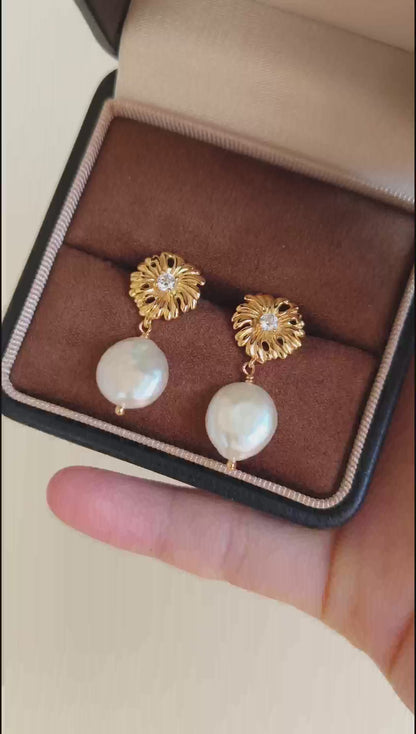 A curated flat lay featuring the Soleil earrings paired with a matching pearl necklace. This visual highlights a cohesive vintage-inspired jewelry set, perfect for bridal or special occasion gifting.