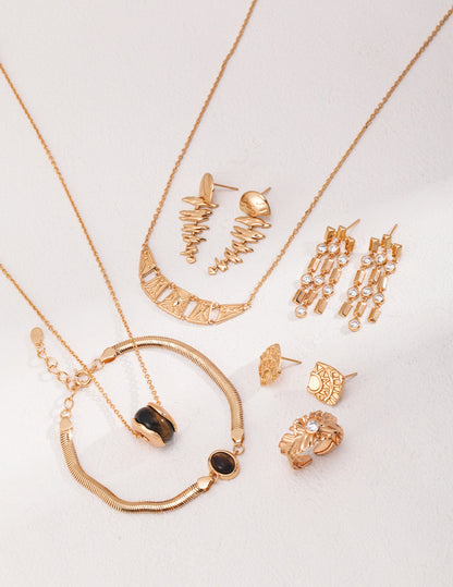 A curated photo of the Cyra matching jewelry set, featuring the bracelet and coordinating necklace to showcase a complete look of luxury and intention.