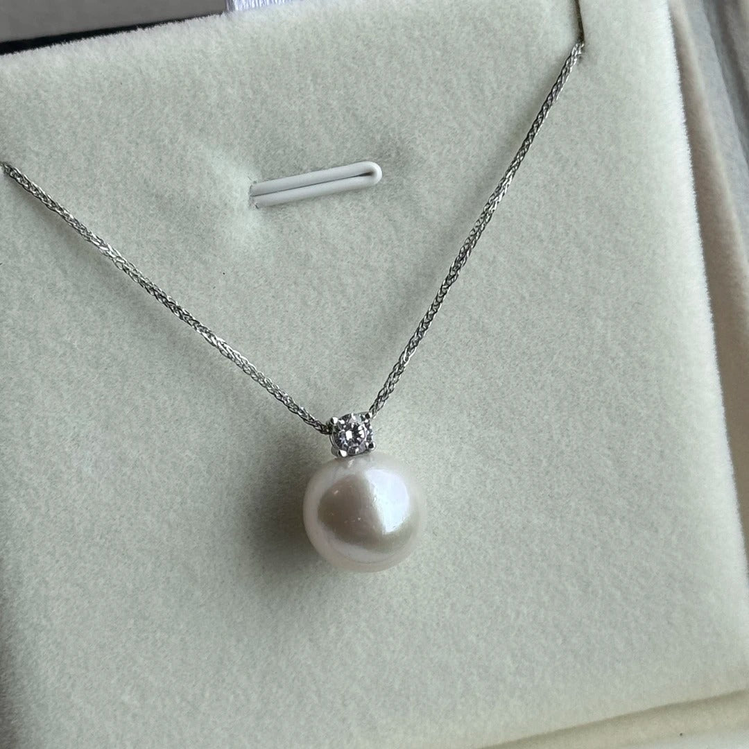 11–12mm Freshwater Pearl Pendant Necklace | S925 Sterling Silver, Cool White，18Inch