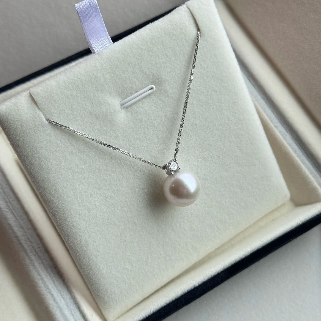 11–12mm Freshwater Pearl Pendant Necklace | S925 Sterling Silver, Cool White，18Inch