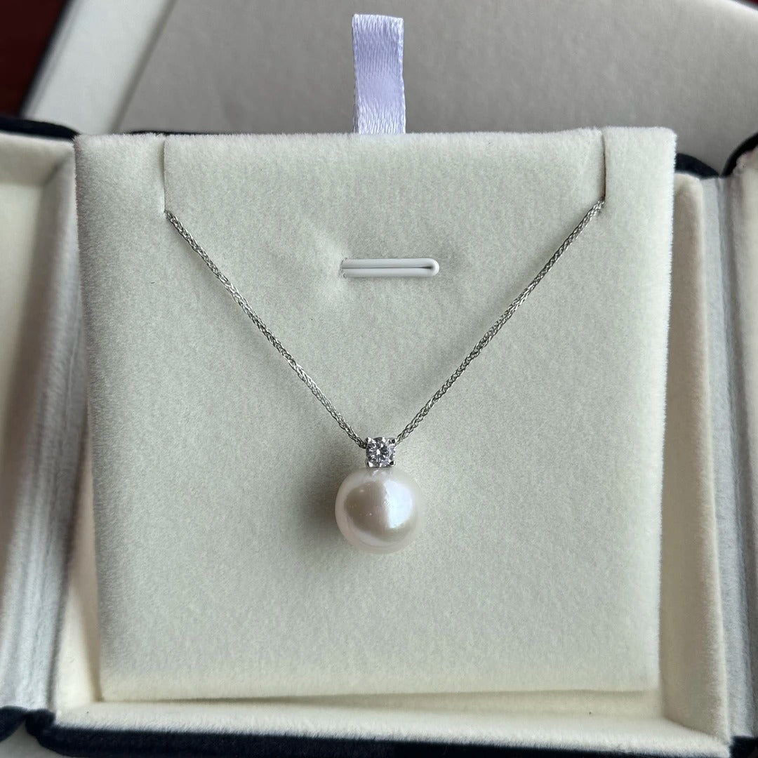 11–12mm Freshwater Pearl Pendant Necklace | S925 Sterling Silver, Cool White，18Inch